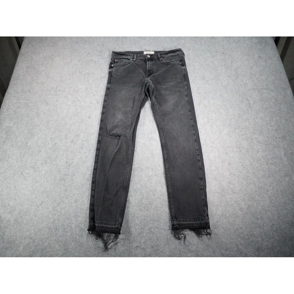 We The Free Jeans Womens 28‎ Faded Black Mid Rise Distressed Frayed Hem Straight